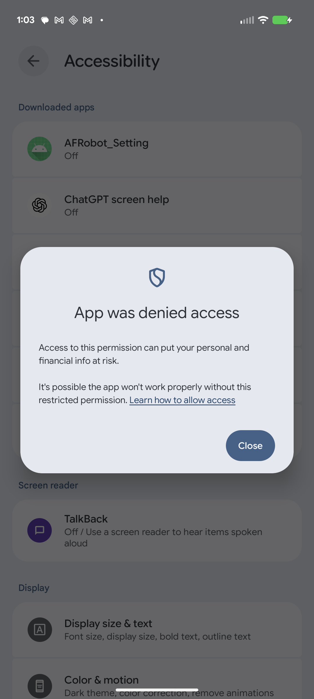 Accessibility blocked (restricted setting)